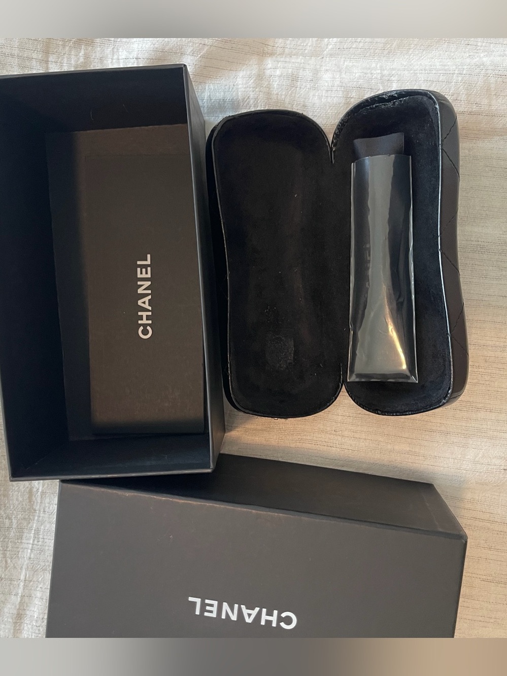CHANEL Black Quilted Sunglasses Case with Box